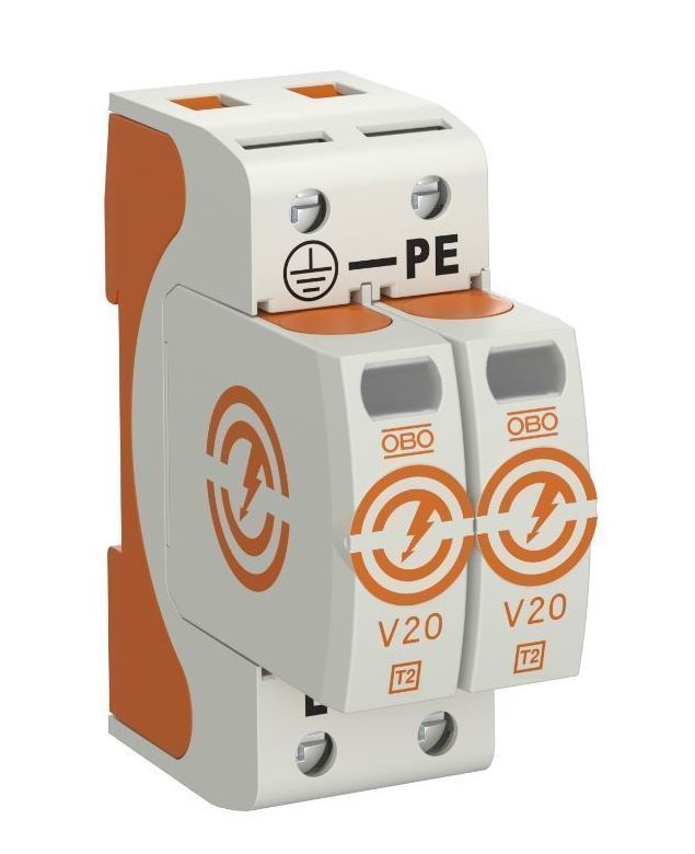 РАЗРЯДНИК V20-2-280, 2P, UN=230В, IMAX=80КА, UP<1.3КВ, КЛАСС С, OBO-Bettermann