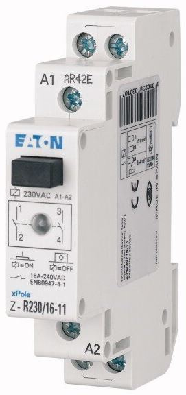 РЕЛЕ Z-R230/16-20, 2NO, 16A(240VAC), 230VAC, С КНОПКОЙ, LED, 1M, Eaton