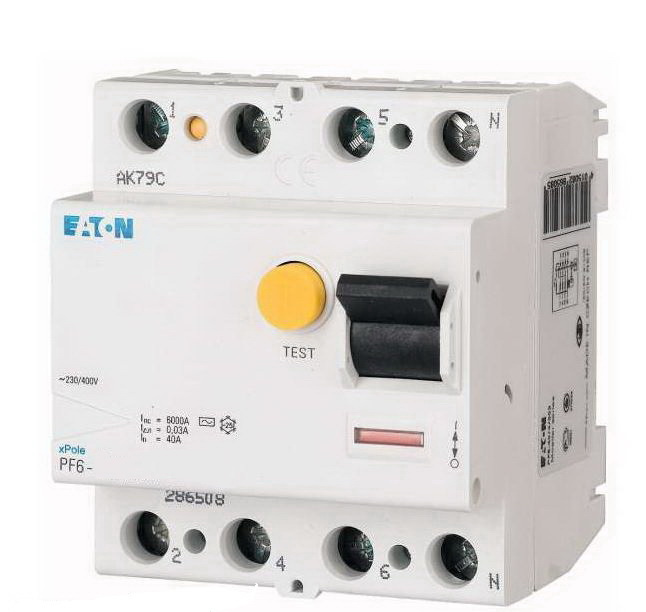 УЗО PF6-25/4/01, 4P, 25A, 6KA, 100MA, ТИП АC, 4M, Eaton