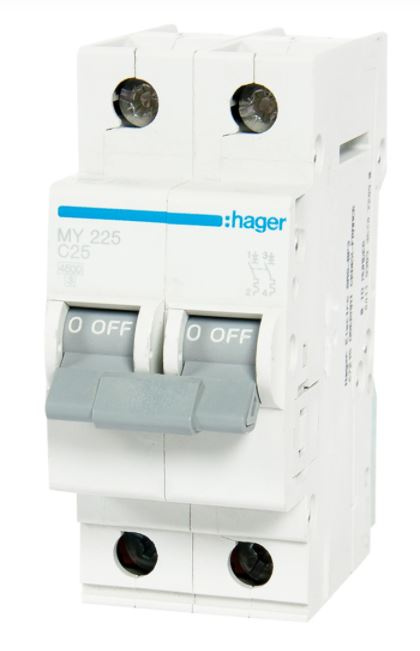 Автоматический выключатель 2 полюса Hager 25 A (4,5kА) - фото
