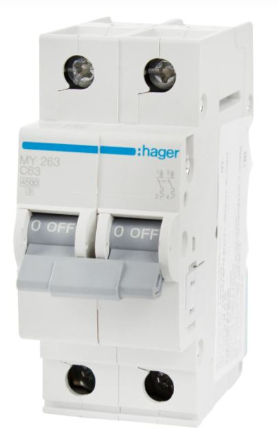 Автоматический выключатель 2 полюса Hager 63 A (4,5kА)
