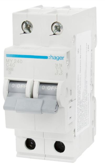 Автоматический выключатель 2 полюса Hager 40 A (4,5kА) - фото