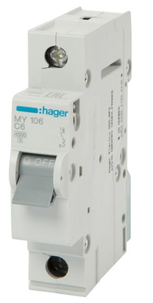 Автоматический выключатель 1 полюс Hager 6 A (4,5kА) - фото