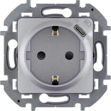Inspiria - розетка 2P+E нем. стд., с USB Type С, 1500mA - 5В (алюминий) Inspiria - розетка 2P+E нем. стд., с USB Type С, 1500mA - 5В (алюминий)