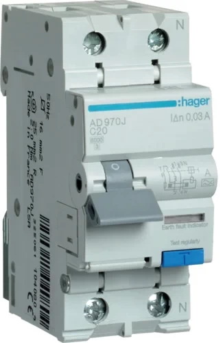 Дифференциальный автоматический выключатель AD970J Hager 20A - фото