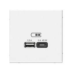 USB розетка A + тип-C 45Вт высокоскоростная зарядка QC, PD, механизм, белый Systeme Electric ArtGallery - фото