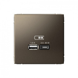 USB розетка A + тип-C 45Вт высокоскоростная зарядка QC, PD, механизм, мокко Systeme Electric ArtGallery - фото