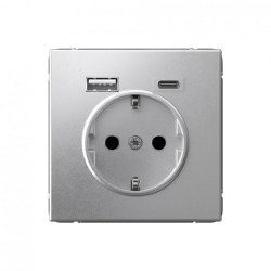 Розетка 16А с 2 USB A+C, 5В/2,4А/3,0А, 2х5В/1,5А, механизм, алюминий ArtGallery - фото