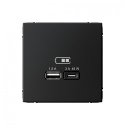 USB розетка A + тип-C 45Вт высокоскоростная зарядка QC, PD, механизм, базальт Systeme Electric ArtGallery - фото