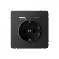 Розетка 16А с 2 USB A+C, 5В/2,4А/3,0А, 2х5В/1,5А, механизм, базальт ArtGallery - фото