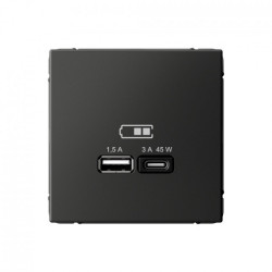 USB розетка A + тип-C 45Вт высокоскоростная зарядка QC, PD, механизм, карбон Systeme Electric ArtGallery - фото