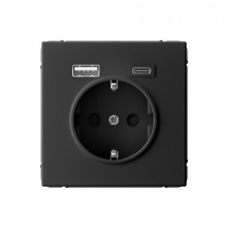 Розетка 16А с 2 USB A+C, 5В/2,4А/3,0А, 2х5В/1,5А, механизм, карбон ArtGallery - фото