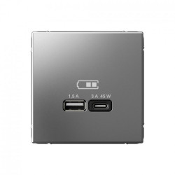 USB розетка A + тип-C 45Вт высокоскоростная зарядка QC, PD, механизм, сталь Systeme Electric ArtGallery - фото