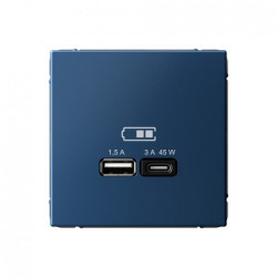 USB розетка A + тип-C 45Вт высокоскоростная зарядка QC, PD, механизм, аквамарин Systeme Electric ArtGallery - фото