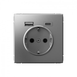 Розетка 16А с 2 USB A+C, 5В/2,4А/3,0А, 2х5В/1,5А, механизм, сталь ArtGallery - фото