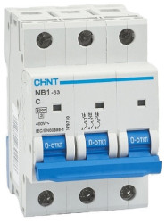 Авт. выключатель CHINT NB1-63 10А, хар-ка С, 6kA, 3p, 3M - фото, картинка Авт. выключатель CHINT NB1-63 10А, хар-ка С, 6kA, 3p, 3M - фото